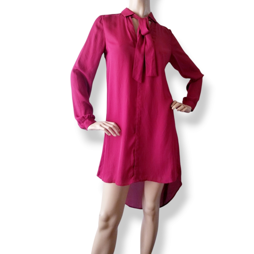 HYFVE Red High Low Shirt Dress With Neck Ties